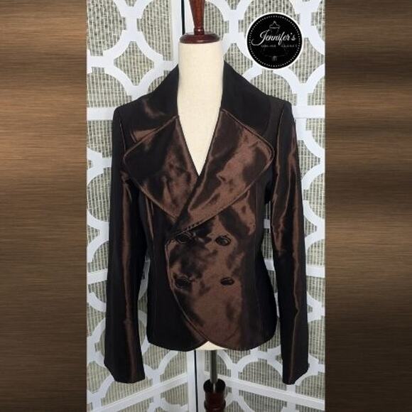 Ellen Tracy Bronze Iridescent Double Breasted Formal Blazer/Jacket Size 12 - Picture 1 of 13